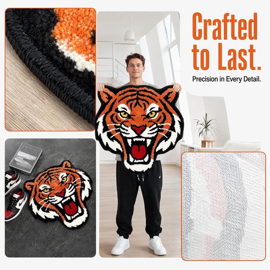 Tapijt, tijgerkop, wollig, antislip tapijt voor slaapkamer, woonkamer, tienerkamer, gamingkamer, modern handgetuft tapijt voor decoratie — afbeelding 3