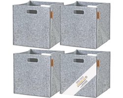 Miqio set van 4 opbergmanden 30x30x30 cm - vilt met leerhengsels