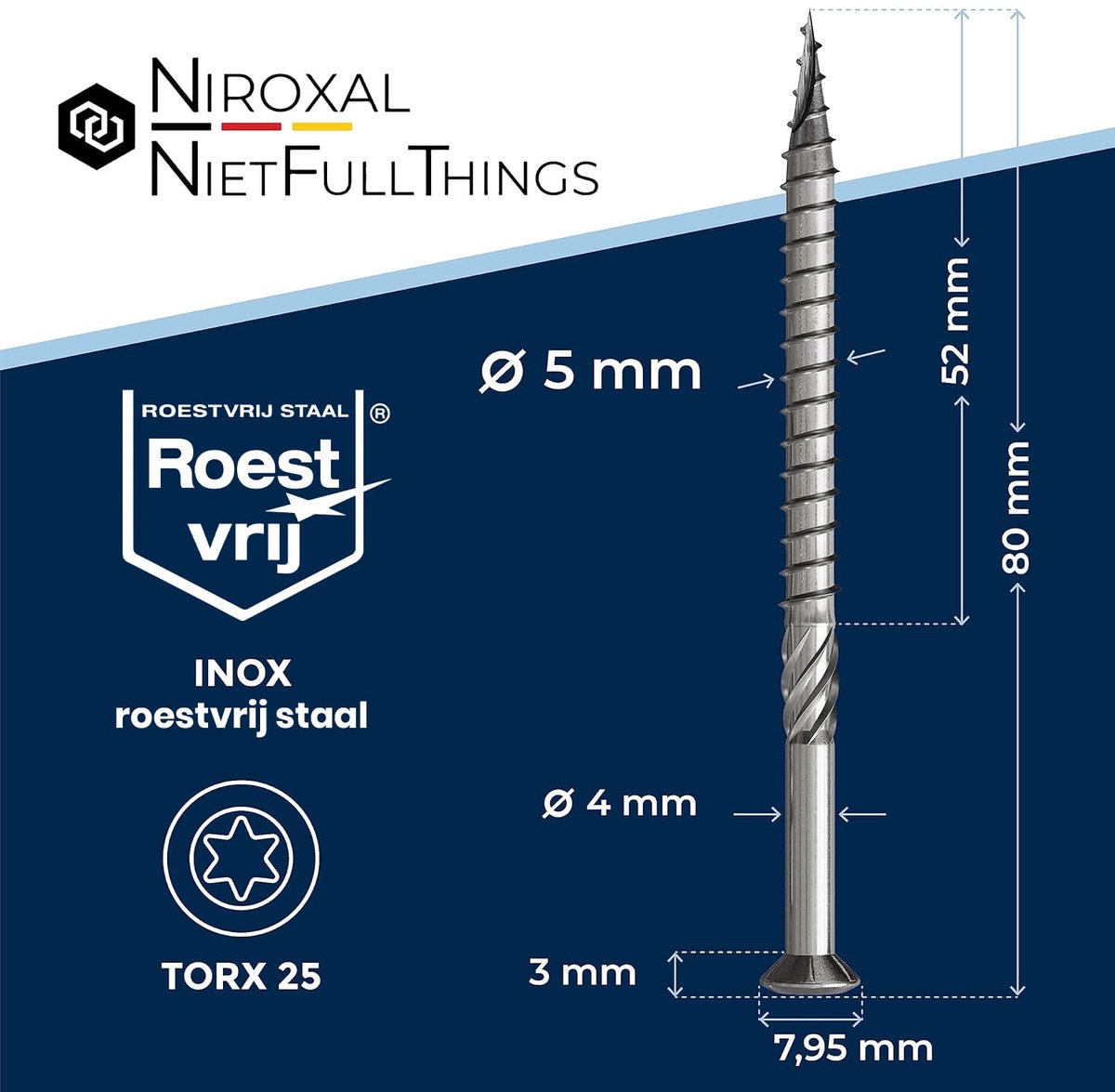 Terrasschroeven RVS A2 V2A 5x80 mm Torx 25 houtschroeven lenskop gedeeltelijke draad voor terrasplanken, verpakking - ShopVlot