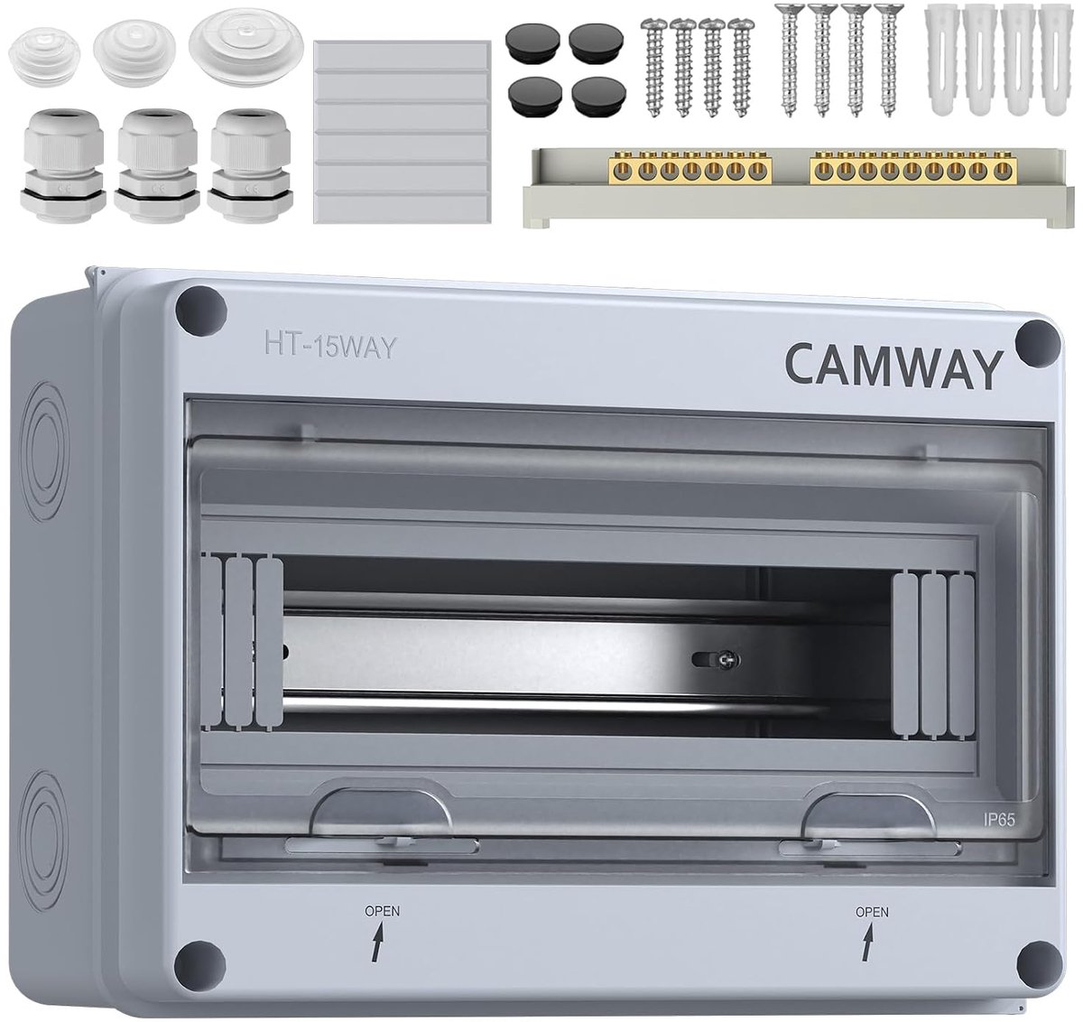 CAMWAY Outdoor Electric Box, 15 Modules with Clamp Strip and Lid Modules IP65 Waterproof for Garden, Workshop, Garage - ShopVlot