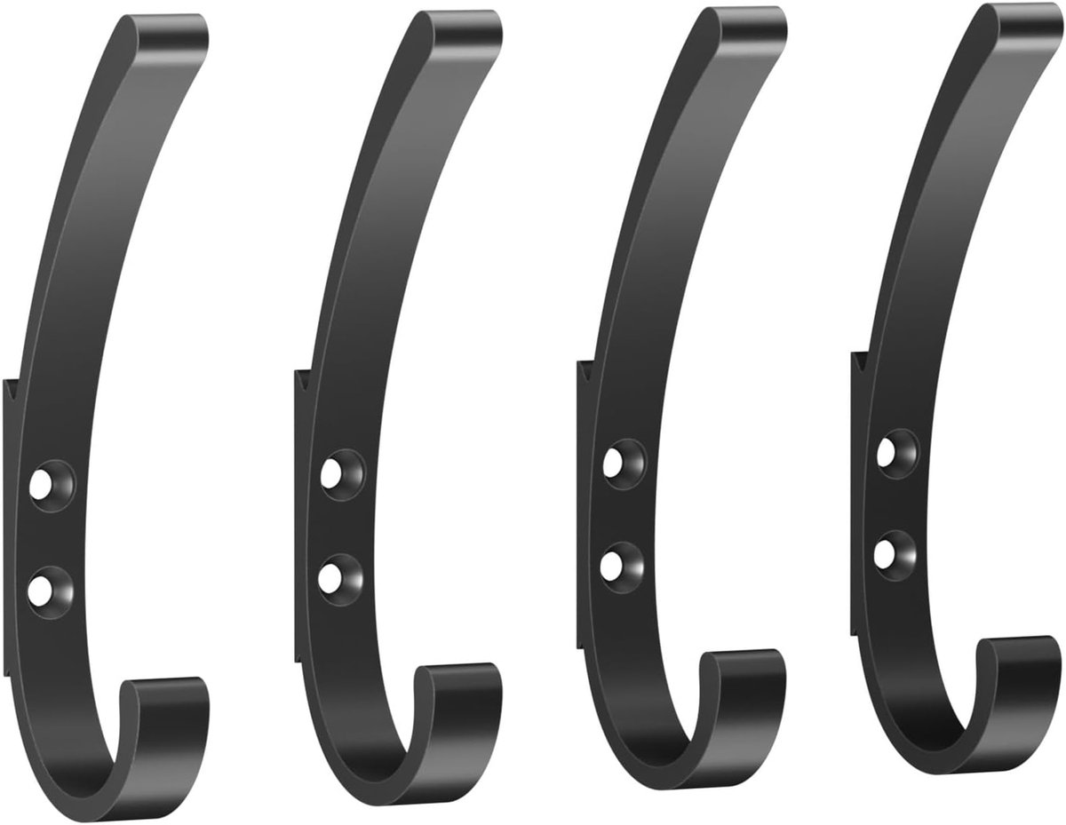 Wardrobe Hooks, Pack of 4, Clothes Hooks, Extra Strong Wall Hooks, Towel Hooks for Drilling, Clothes Hooks for Screw - ShopVlot