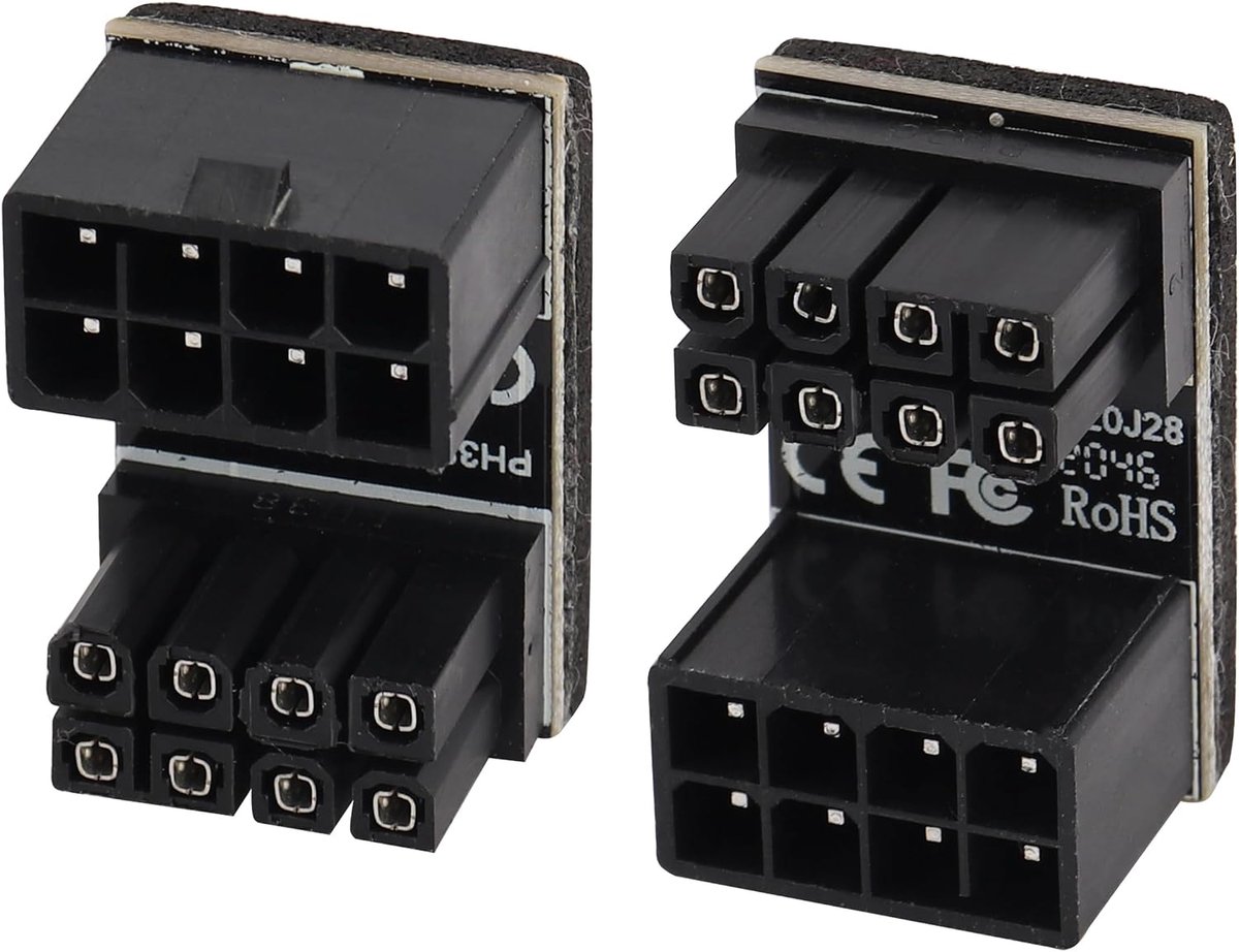 2 stuks 180° ATX 8-polig vrouwelijk naar mannelijk U-vormige PCI 8 voor 8-polige PCI grafische kaart, voeding, geschikt voor desktop grafische kaart, GPU (naar beneden/8-polig)