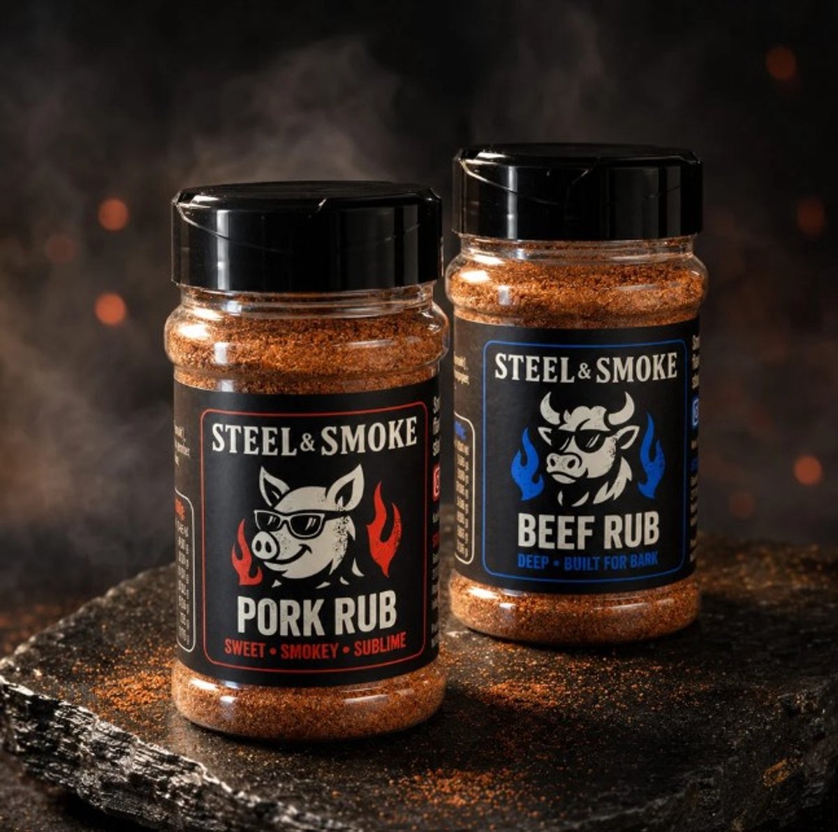 Steel & Smoke BBQ Rub Pakket – Beef & Pork Kruiden – 380 g