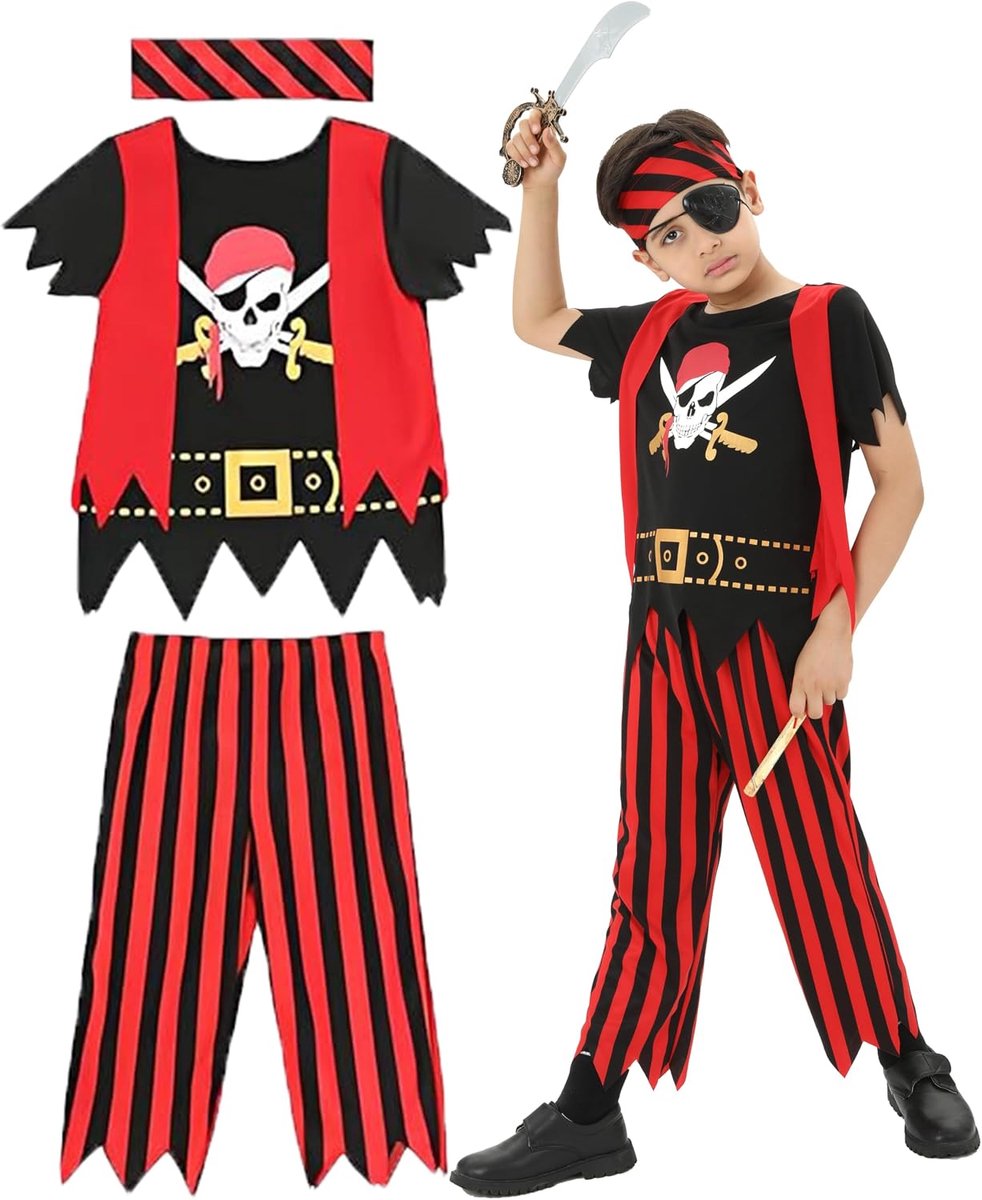 Piraten kostuum, Deluxe piraat cosplay dress up set voor jongens, luxe piraat prinses jurk voor meisjes, piraat kostuum met accessoires voor kinderen 3-10 jaar oud