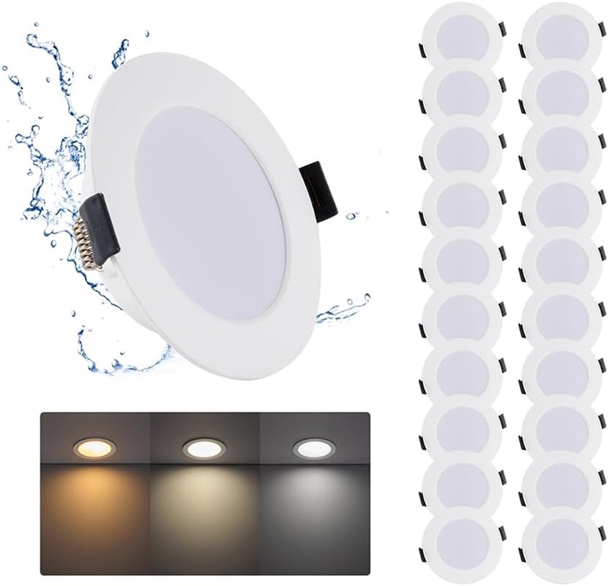 20 Stuks LED inbouwspots 230V IP44 5W 3CCT 450LM Zaagmaat Ø75-90mm