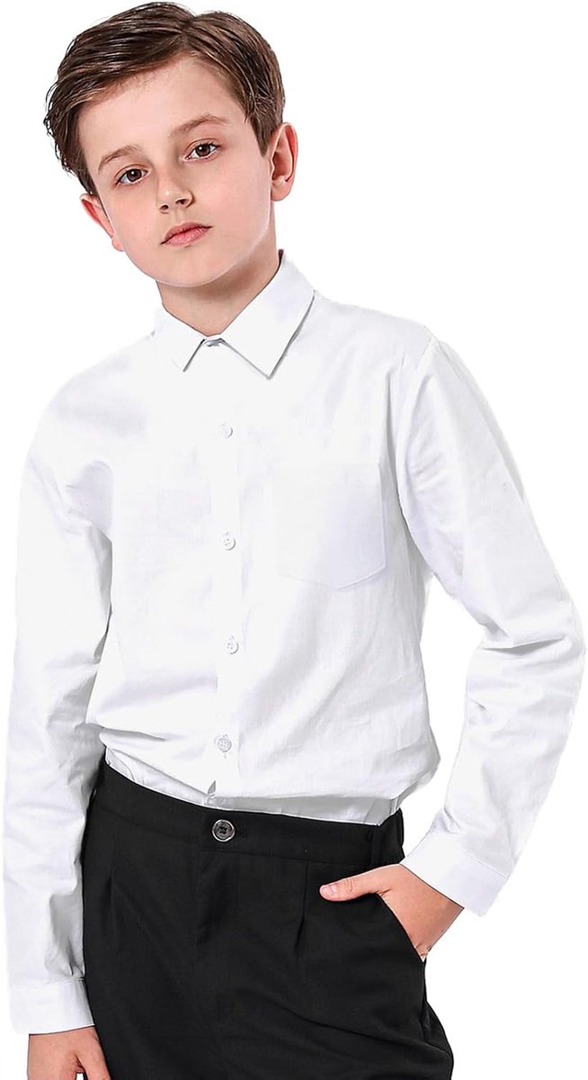 Overhemden kinderen lange mouwen, solide button down tops, 128-164