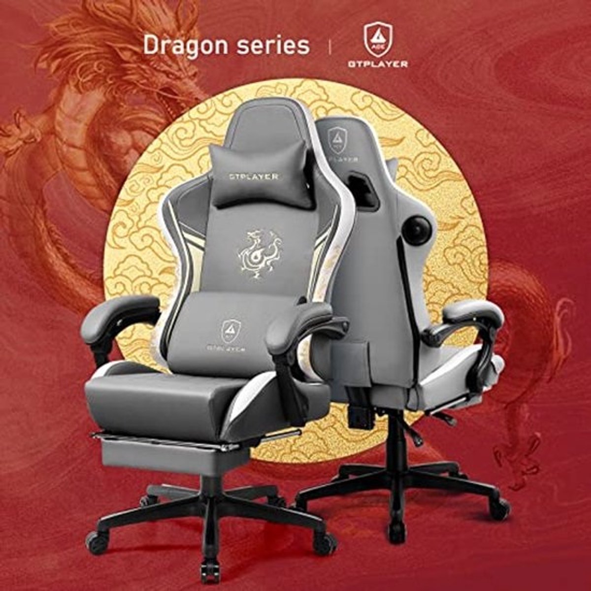 Ergonomische gamingstoel - Met Bluetooth-luidsprekers en voetensteun - Comfortabele draaistoel - Voor gamers - Grijs