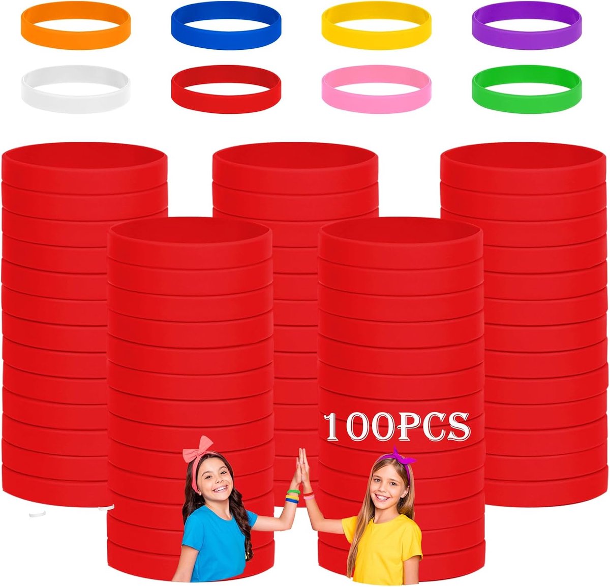 Armbanden, 100 stuks, siliconen armbanden, siliconen polsbanden, lege rubberen armbanden voor school, leraren, team, feesten, mannen en vrouwen (rood, 7 inch - 180 cm, voor 8 ~ 12