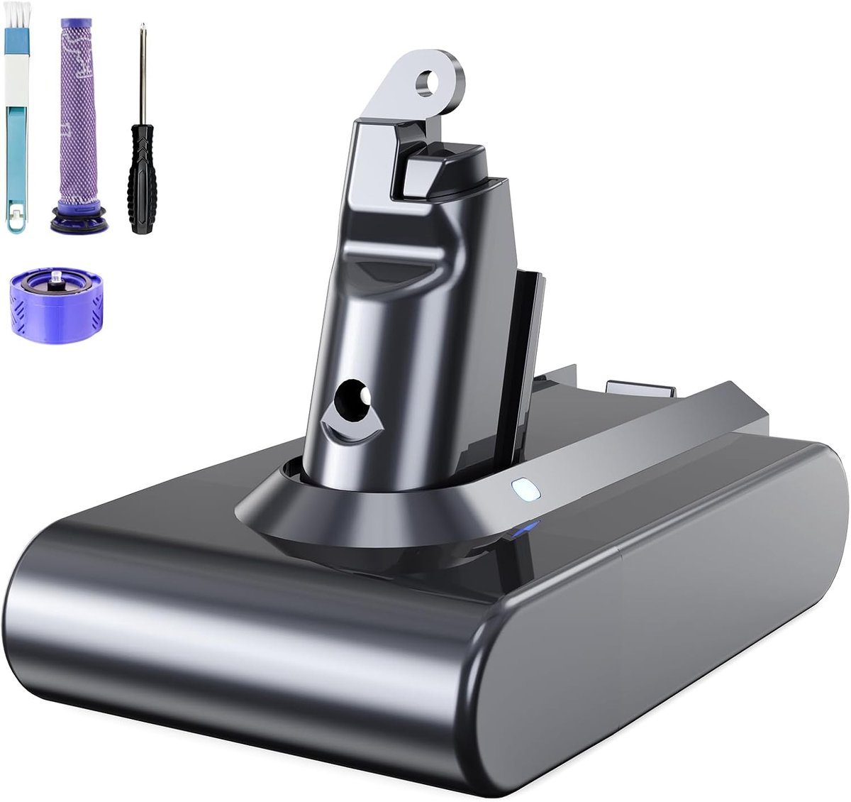 6000mAh V6 reserveaccu voor Dyson V6 accu compatibel DC62 DC58 DC59 DC61 Animal DC72 DC74 SV03 SV05 SV06 SV07 SV09 V6 Absolute/V6 Motorhead/V6 Fluffy (2 filters + 1 penseel