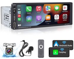 Autoradio Universeel - 9 Inch HD Touchscreen - Apple Carplay & Android Auto (Draadloos) - Bluetooth, USB, USB-C & MP5 - AHD Achteruitrijcamera, Stuurwieladapter & Externe Microfoon
