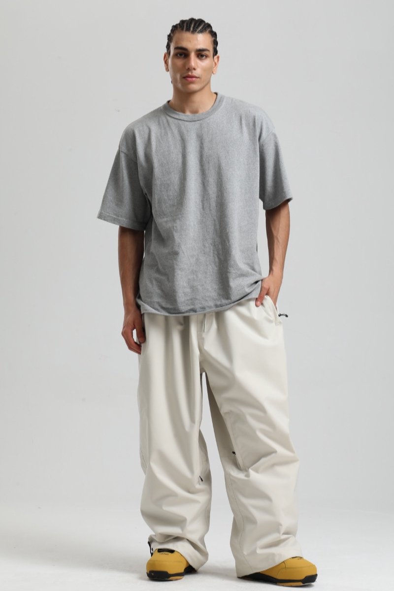 GSOU SNOW - Duurzame baggy sneeuwbroek voor dames en heren met trekkoord - gebroken wit - maat M