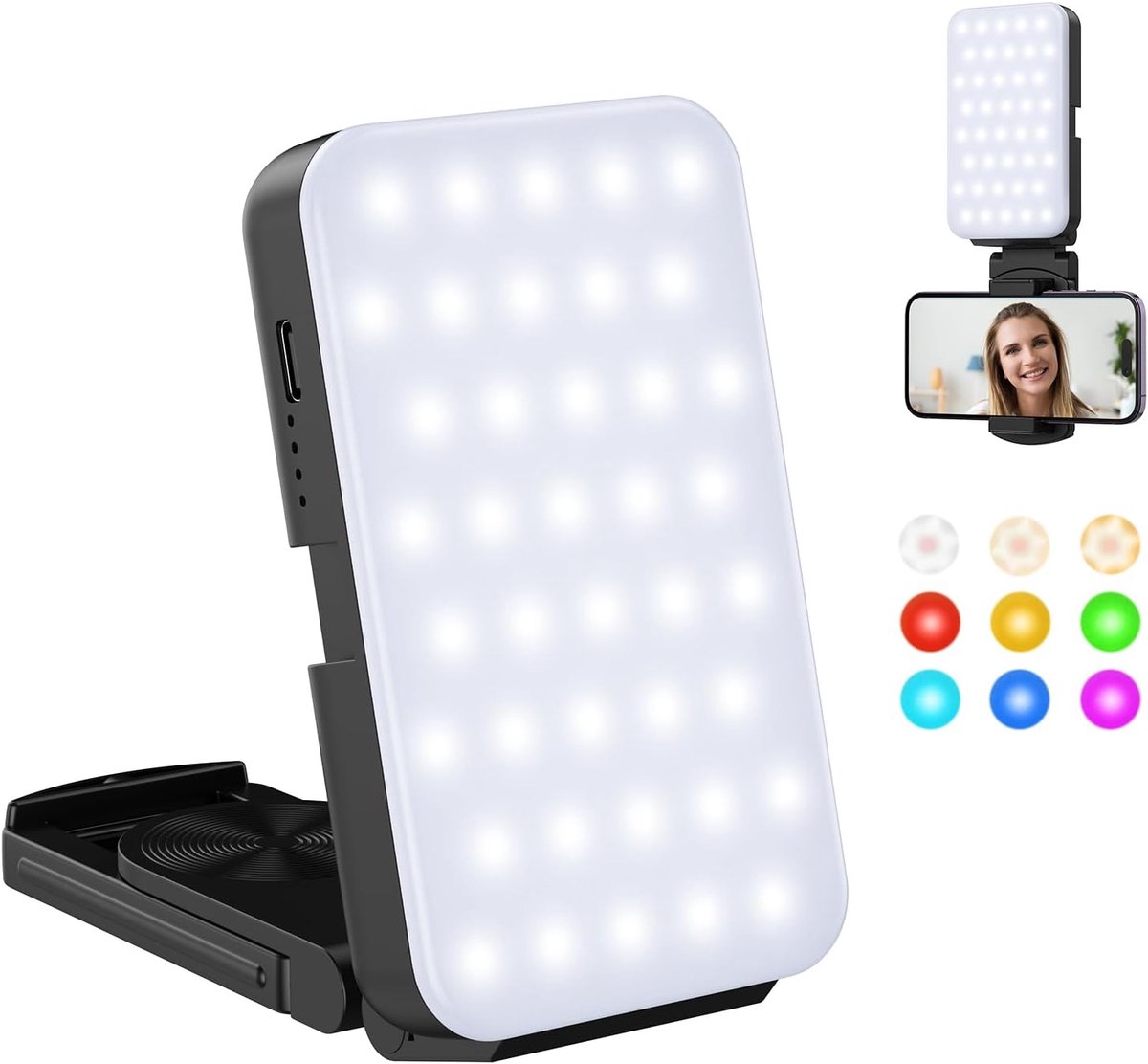 Selfie Light with 17 RGB Light Modes and 3 Color Temperatures 3000K-6500K, 2000 m Ah Rechargeable LED Video Light with - ShopVlot