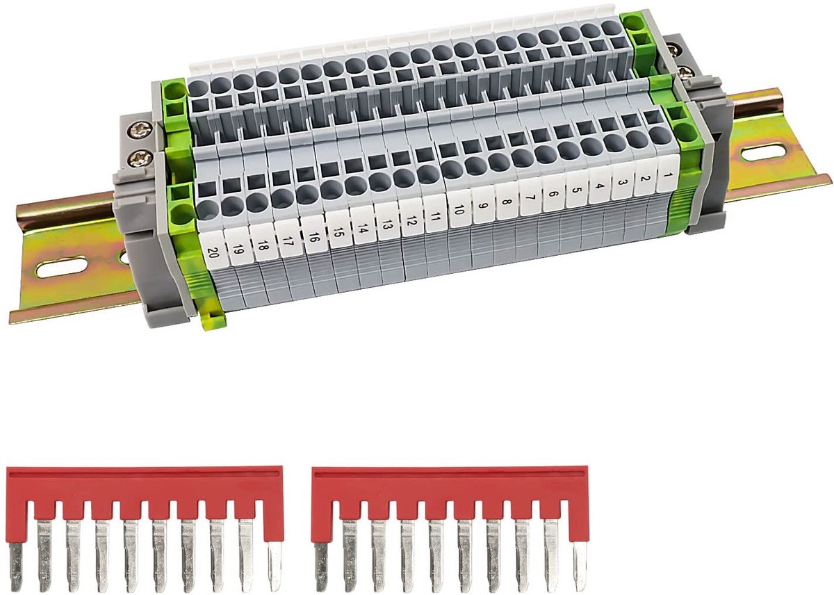 UK/2.5B Din Rail Terminal Block, SRJQXH 20 Pieces Electrical Terminal Blocks, Fast Line Wiring, with 20 cm Long DIN - ShopVlot
