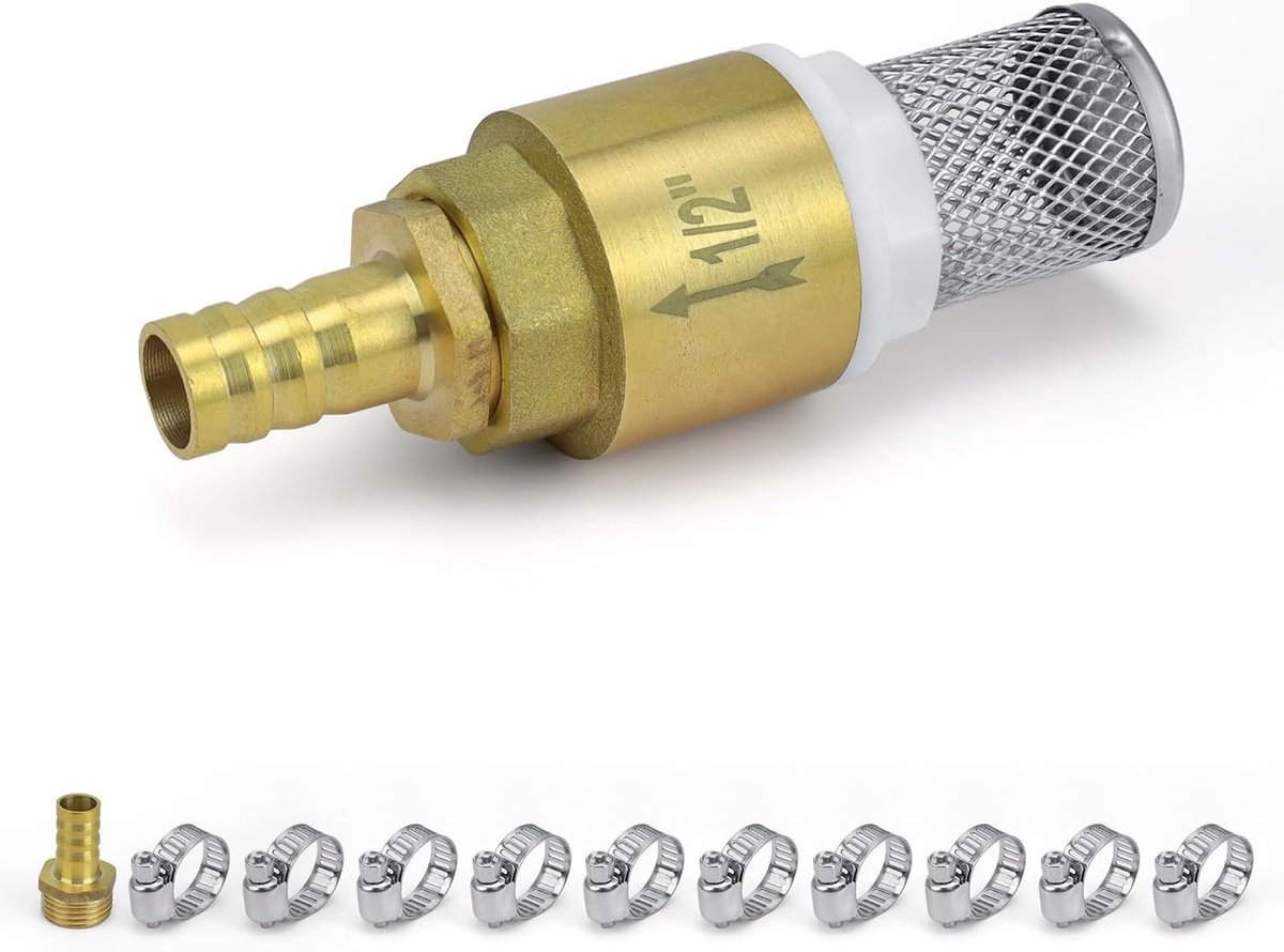Brass Check Valve Check Valve 1/2 Inch Garden Hose with 2 Water Connections Hose Clamp for Garden Fountain Pool - ShopVlot