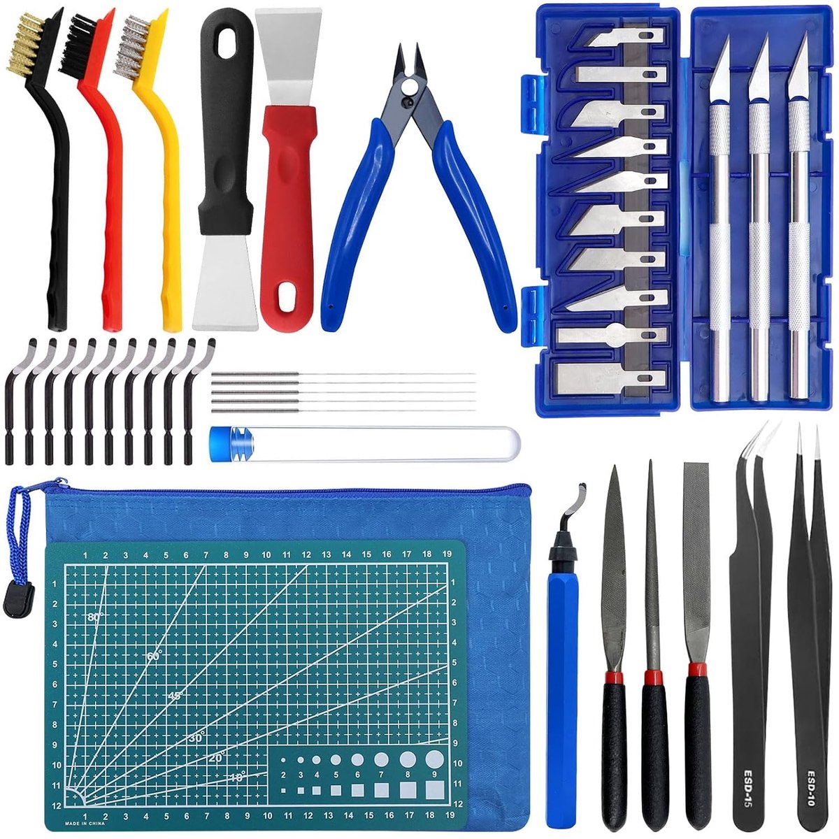42-Piece 3D Printer Tool Set, Accessory Set with Nozzle Cleaning Kit, Cleaning Needles, Wire Brushes, Deburgers - ShopVlot