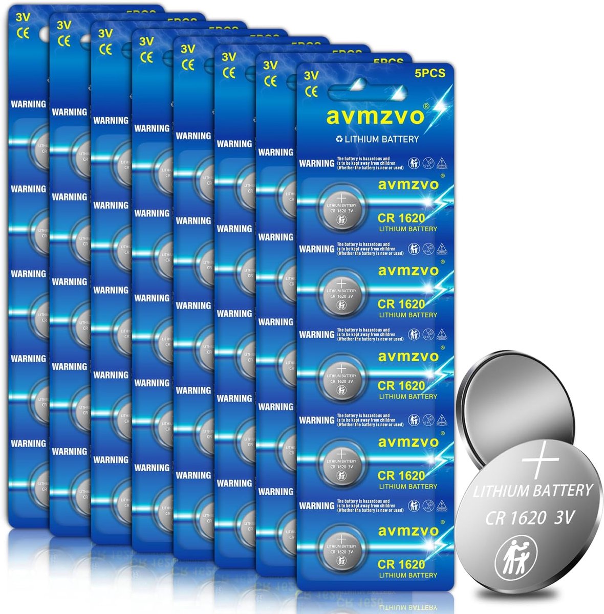Batteries CR1620 button cells, 40 pieces, lithium coin, 3 V, child-proof packaging, child-proof packaging【5 years - ShopVlot