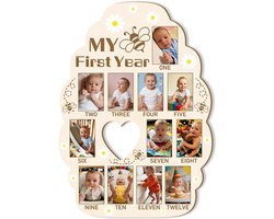 ORIGACH Honeycomb Shape My Freshman Baby Growth Picture Display Board, 12 Months Newborn Milestones Wood Keepsake - ShopVlot