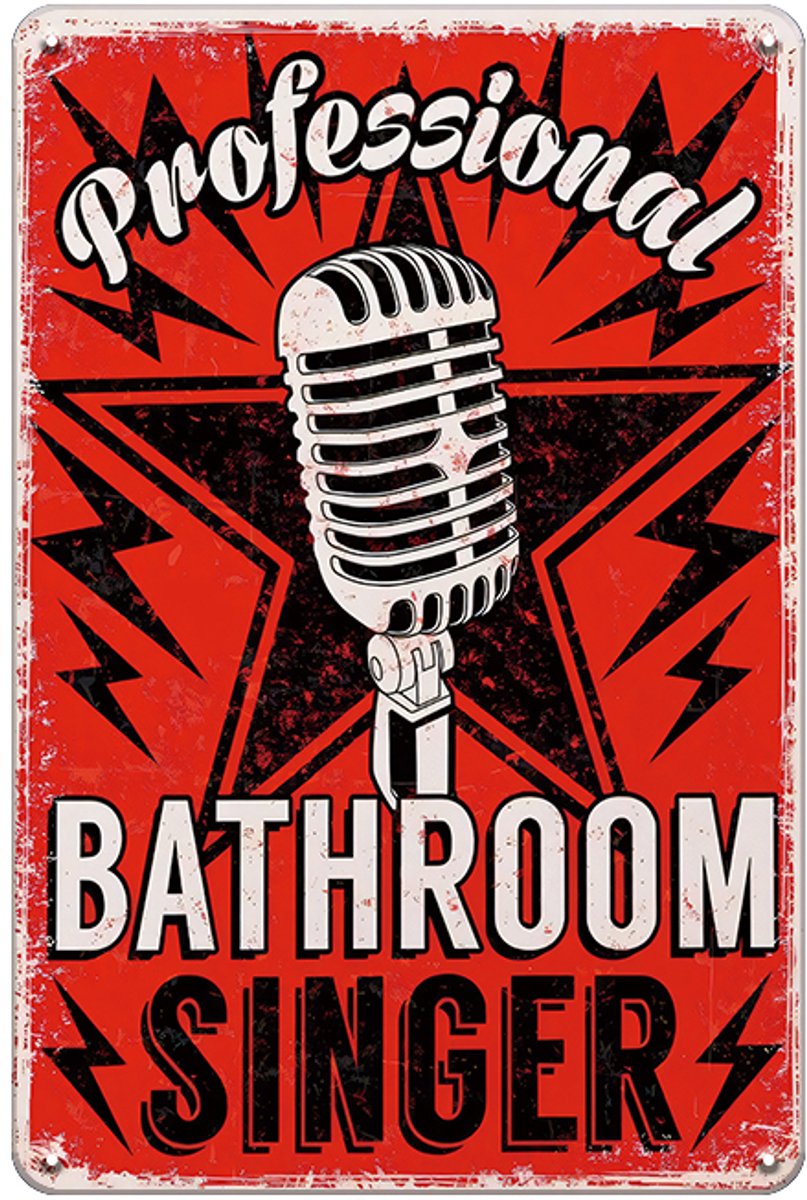 Metalen Wandbord – Professional Bathroom Singer – 30x20cm – Grappige Badkamer Decoratie – Vintage Retro WC Wanddecoratie