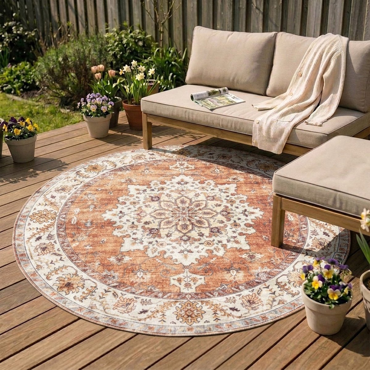 FRAAI Rond vintage buitenkleed - Santo Medaillon Terracotta - Ø 200cm