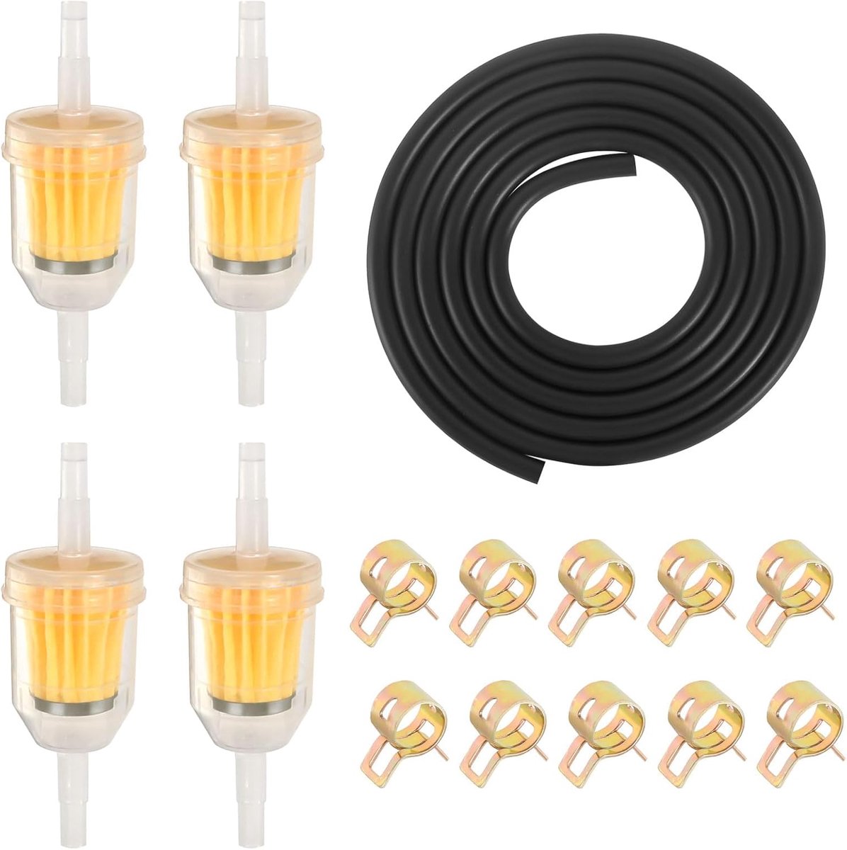 Fuel Hose Kit, Engine Gas Fuel Filter incl. 4 6 mm Fuel Filter, 2 m Fuel Hose, 10 Hose Clamps, Petrol Fuel Filter - ShopVlot