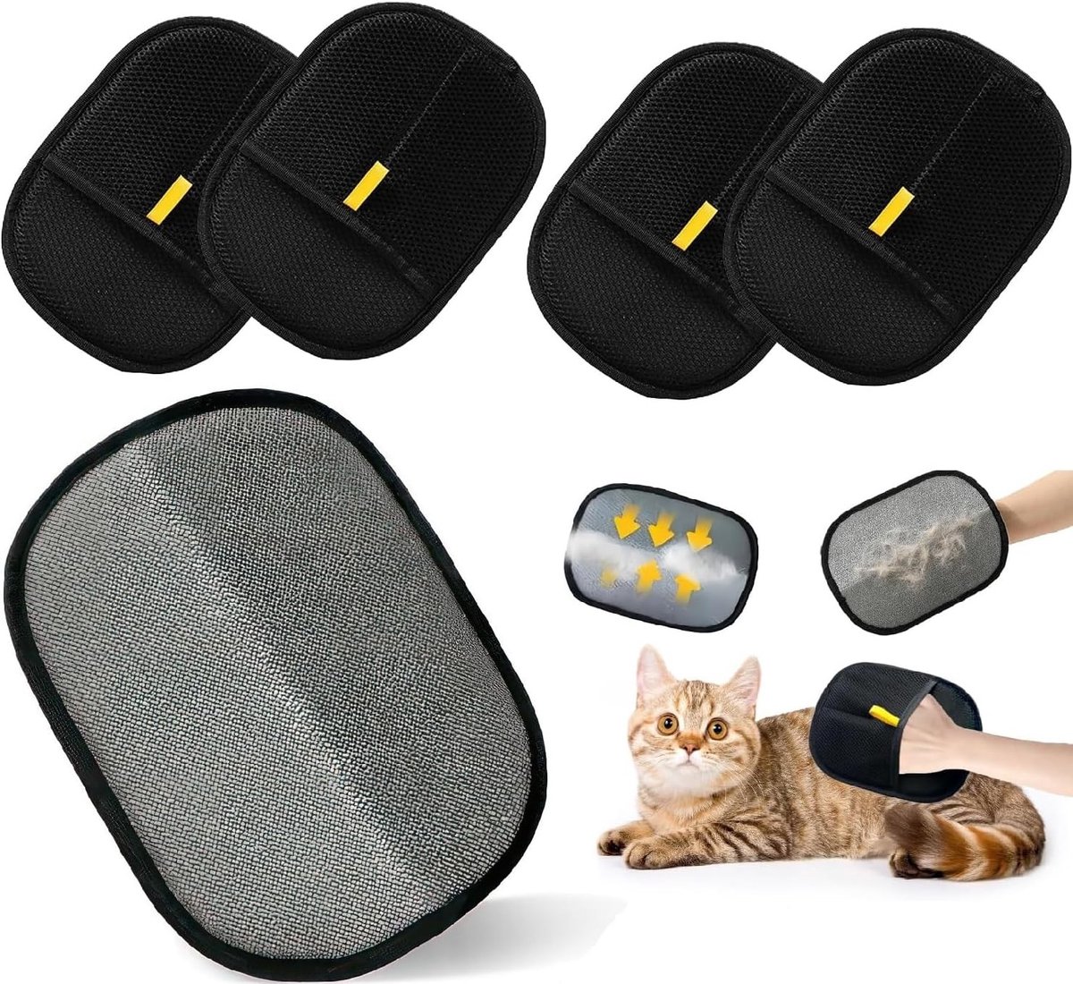 Set van 4 Herbruikbare Verwijderhandschoenen voor Dierenharen - Ideaal voor Katten, Honden en Meubels