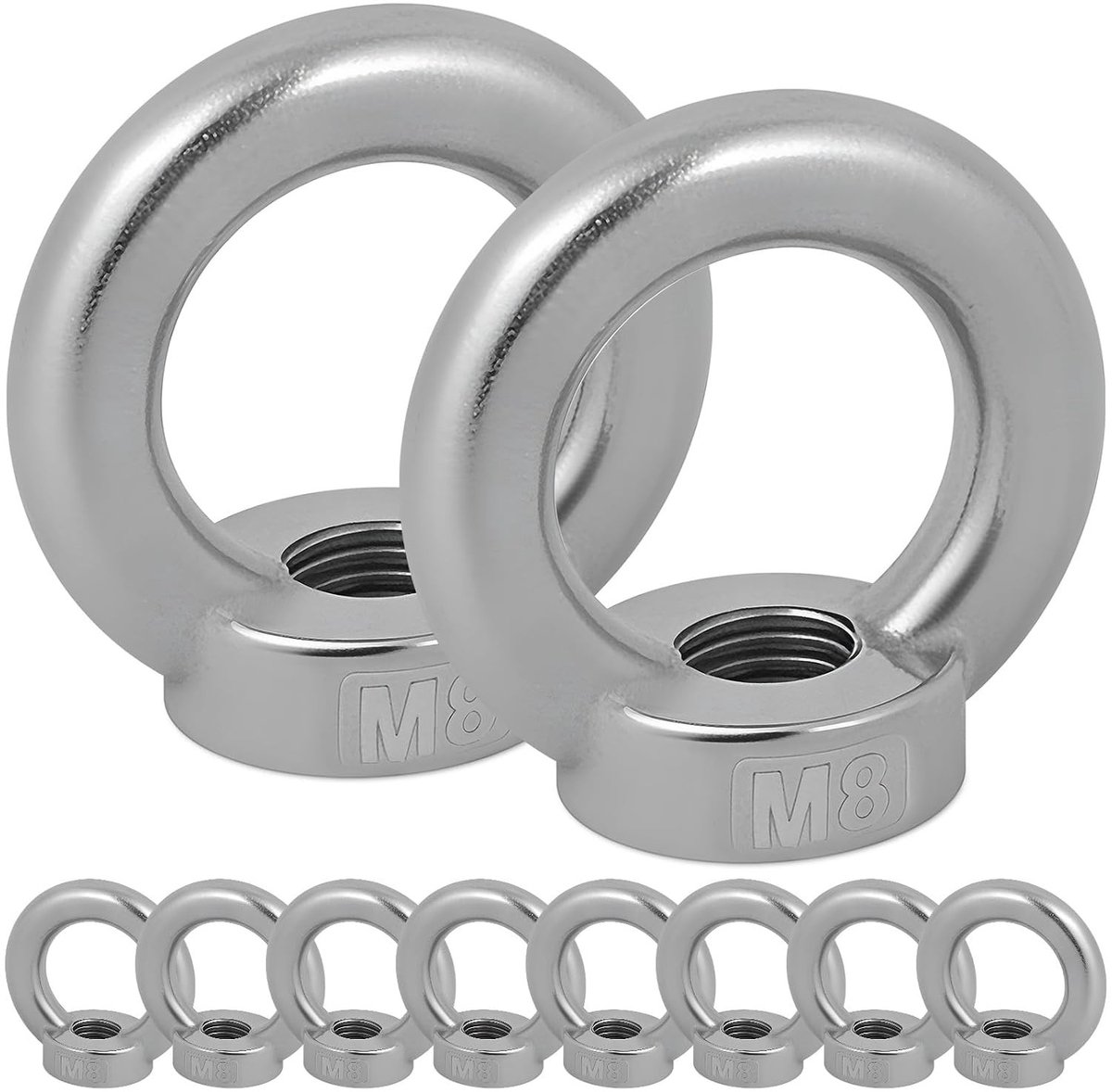 10 Stuks M8 Ringmoeren van RVS, Oogmoeren met Draad, Bevestigingsaccessoires voor Ophangdecoraties en Bloempotten