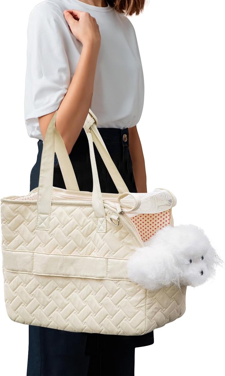 PETCUTE Dog Transport Bag, Breathable Shoulder Bag with Internal Seat Belt, Foldable Travel Bag with Detachable - ShopVlot