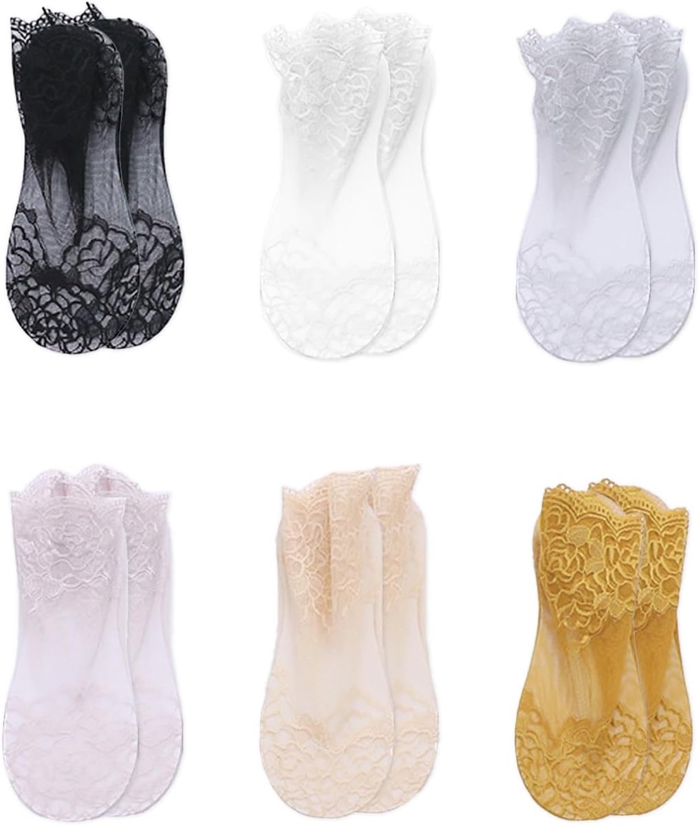 Sokken, kanten enkelsokken, casual damessokken, antislip lage sokken voor dansen, wandelen, fitness, zwart, wit, roze, grijs, huidskleur, groen stippen, 34 EU