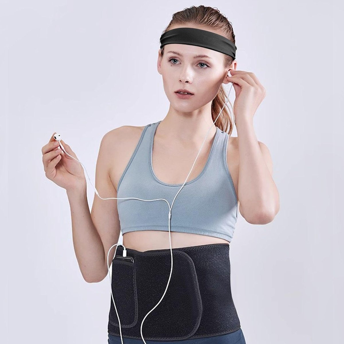 1-delige fitnessgordel met 1 hoofdband, elastische steunriem, ademende en zweetabsorberende riem, riem voor fitnesstraining, fietsen