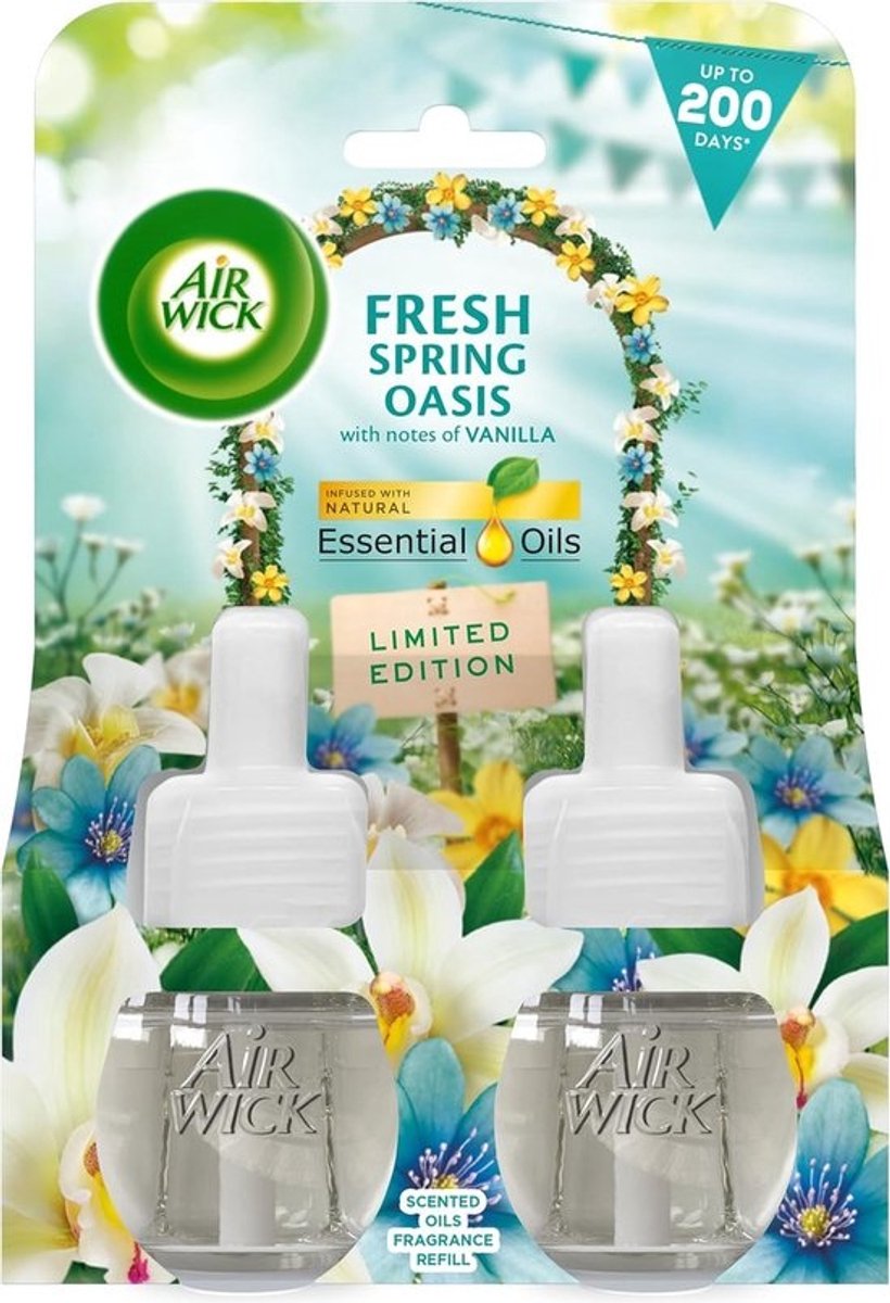 Luchtverfrisser - Plug-in diffuser - navulling - Geur - Fresh Spring Oasis - 2 x 19 ml - Tot 200 dagen - langdurige geur