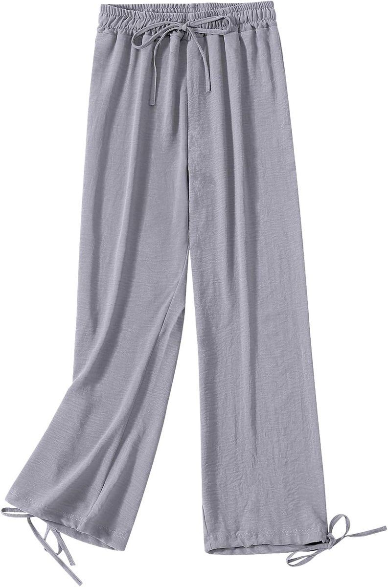 Damesbroek met hoge tailleband met wijde pijpen, casual broek, elastisch met trekkoord