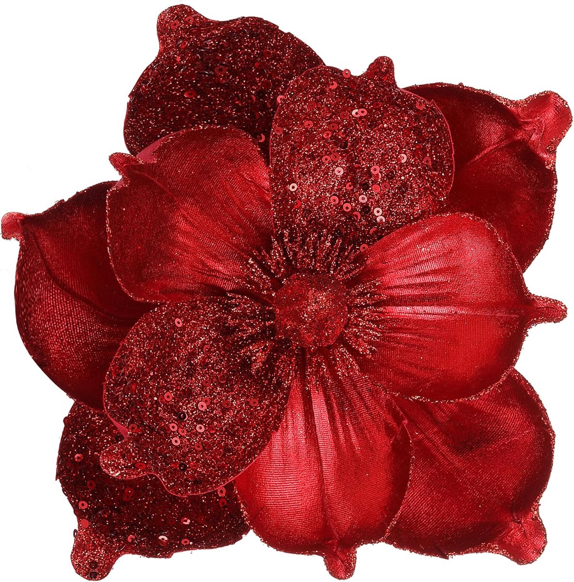 10 inch grote glitter kerstbloemen 6 stuks kunstmatige magnolia bloem ornamenten vouwen bloemen voor kerstboom decoraties kerstboom Nieuwjaar feest bruiloft middelpunt (rood)