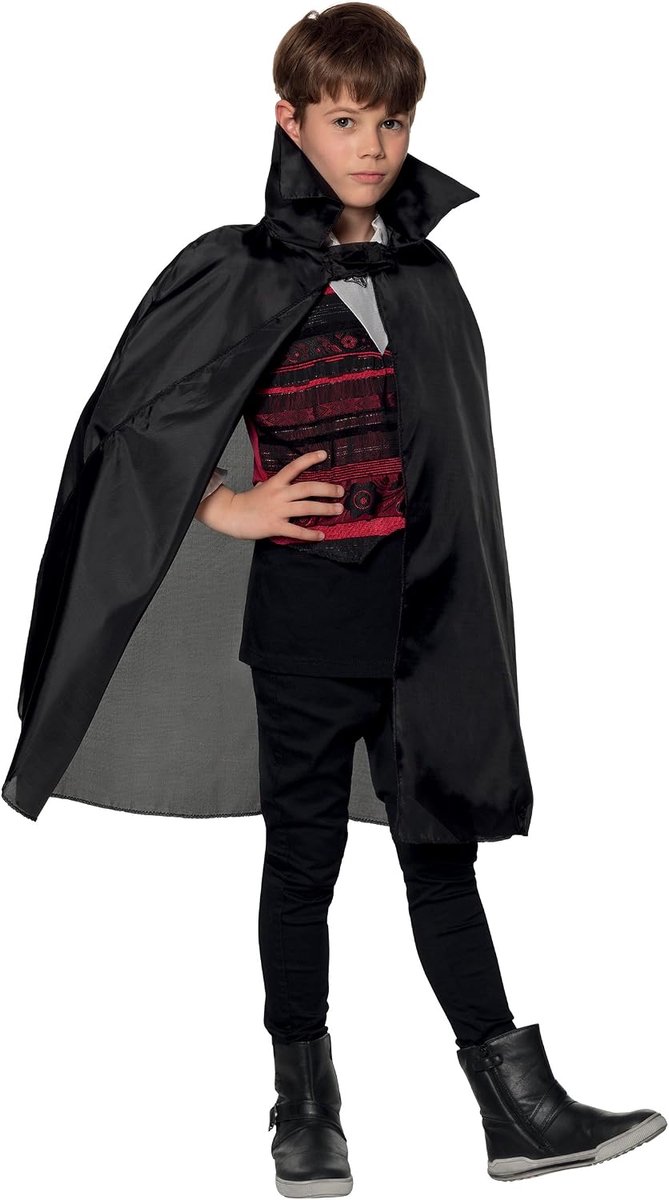 Cape voor kinderen, zwart, lengte ca. 75 cm, vampier, bandiet, tovenaar, kostuum, carnaval, themafeest