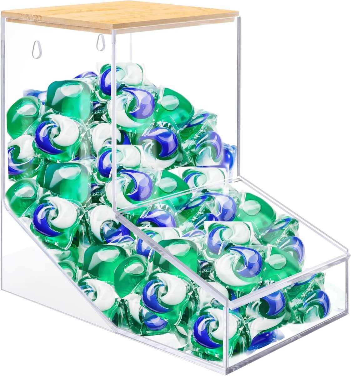 Wasmiddel-opslag, vergroten acryl snoepdispenser met 2 deksels, staande of wandhouder, wasmiddelbox, wasmiddelhouder, opslag voor pods, keuken, koffiepads