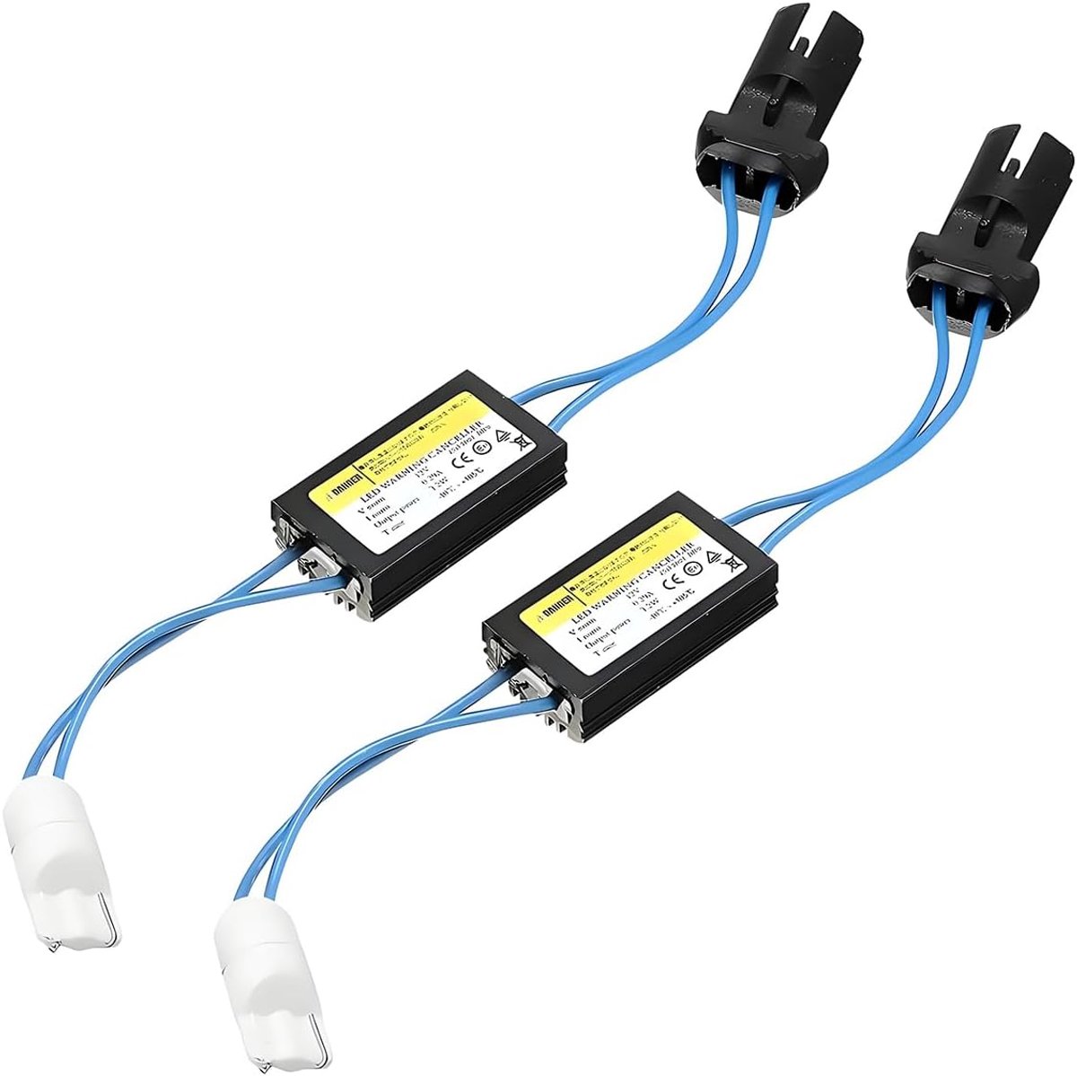 Canbus weerstand T10 W5W decoderset, waarschuwingsverhoging belastingsweerstand voor auto parkeerlicht 12 V 3,2 W, harde stekker 17,5 cm lengte blauw zwart aluminium behuizing 2 stuks