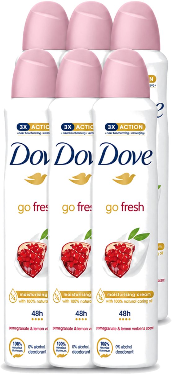 6 x Dove - Deodorant - Spray Go Fresh - Granaatappel - Fruitige geur - 250 ml - Voordeelverpakking - 6 stuks