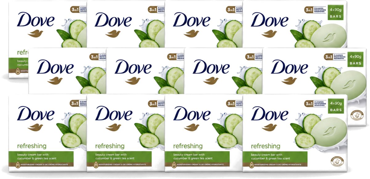 12 x Dove - Zeep - Go Fresh Touch - Komkommer & Groene Thee - Verfrissend - 4 x 90 gram - Voordeelverpakking - 12 stuks