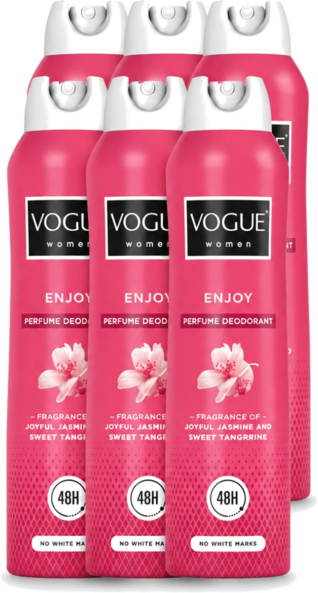 6 x Vogue Cosmetics - Enjoy - Parfum Deodorant - 150 ml - Voordeelverpakking - 6 stuks