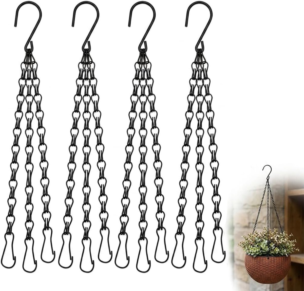 Zwarte zware hangende mandkettingen 4 stuks, 40,5 cm (16 inch) metalen vervangende kettingen met 3-punts haken, voor - ShopVlot