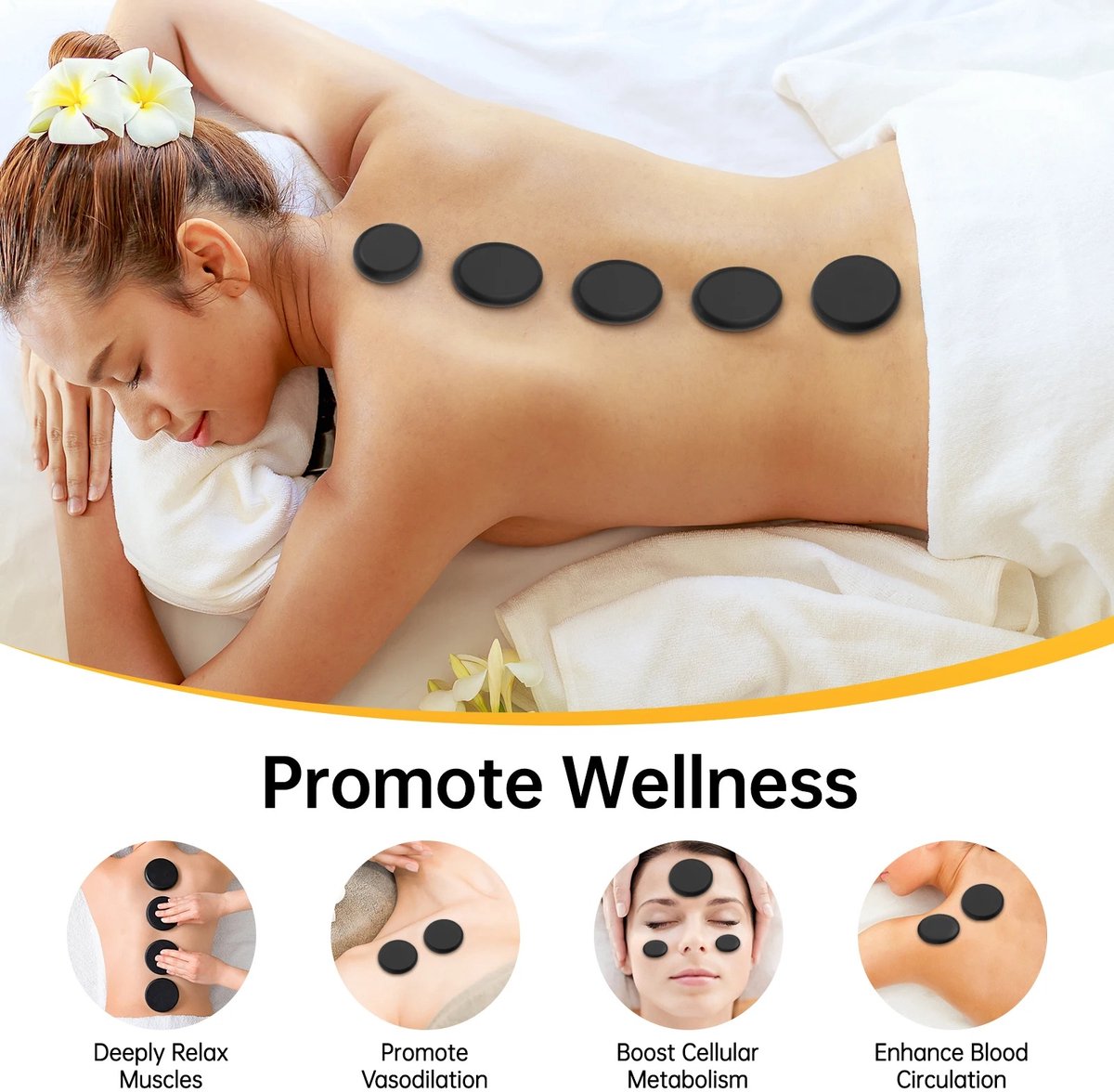 Heidat hot stone massageset - 20 massagestenen - Elektrische stenenverwarmer 220 W - Voor massage en wellness - Koffer