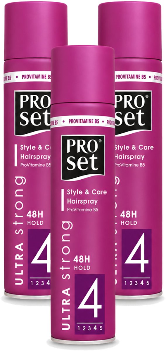 3 x Proset - Haarspray - Ultra Sterk - 48 uur Werking - 250 ml - Voordeelverpakking - 3 stuks