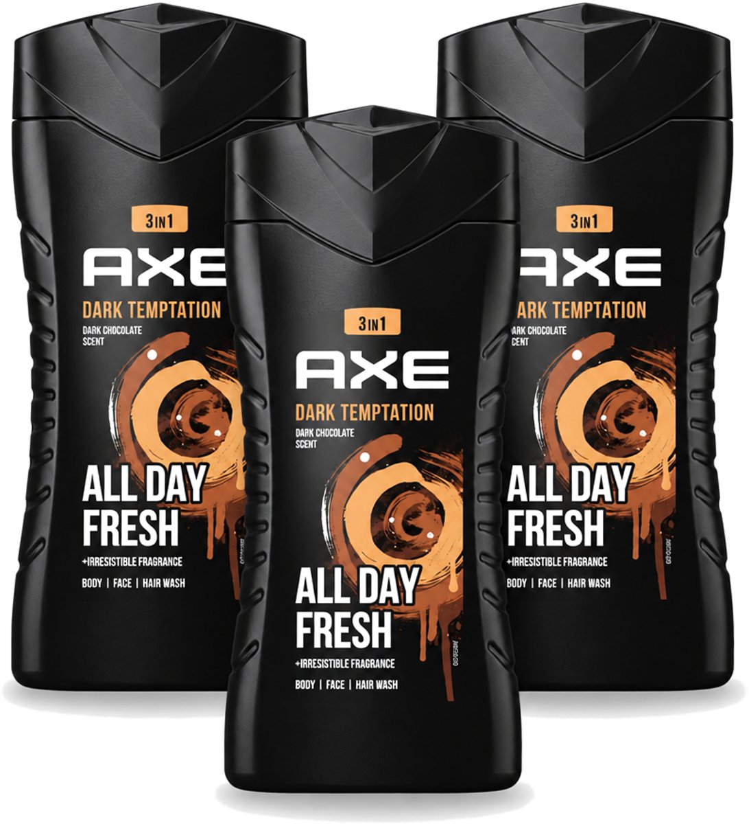 3 x Axe - 3-in-1 Douchegel - Dark Temptation - Dark Chocolate - 250 ml - Voordeelverpakking - 3 stuks