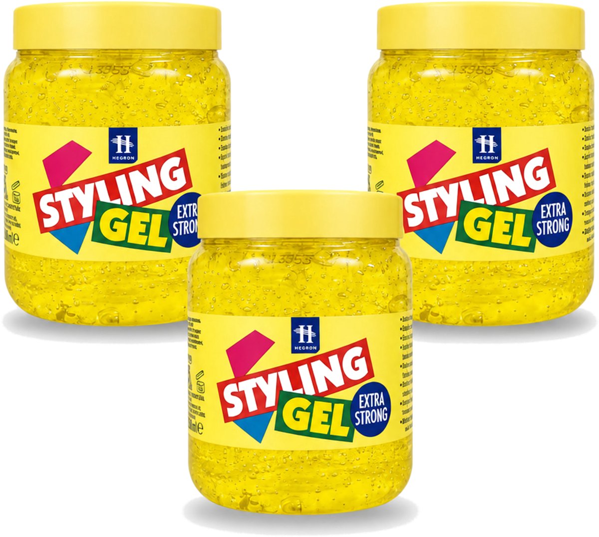3 x Hegron - Styling Haargel - Extra Strong - Voor Sterke Fixatie - 500 ml - Voordeelverpakking - 3 stuks
