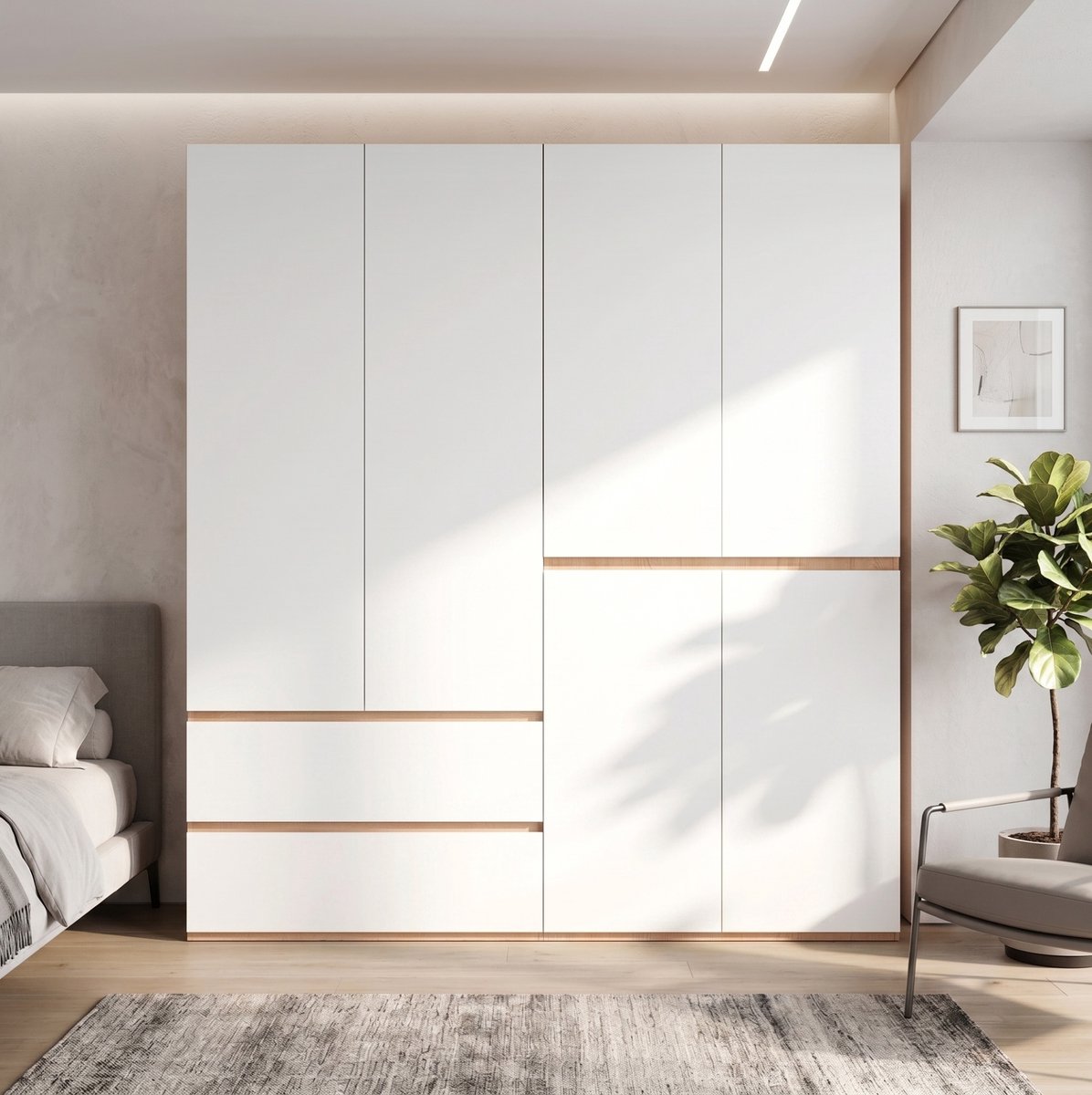 OKWISH Kledingkast - 6 Openslaande Deuren - 2 Kledingstangen En 5 Lades - Voor Slaapkamer Hal Of Kantoor - MDF Wit - 180 X 50 X 200 Cm