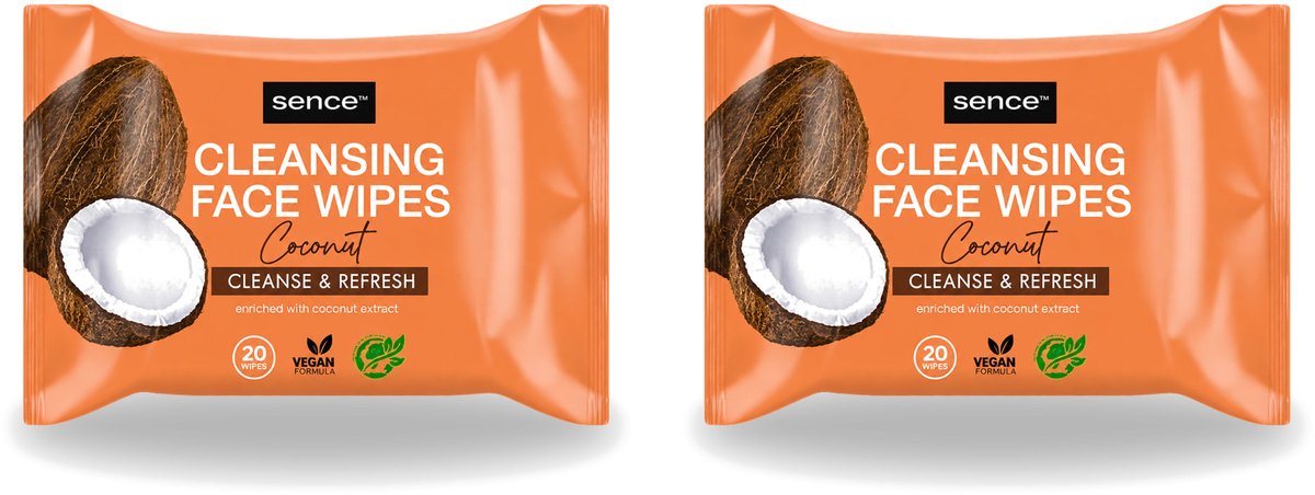 2 x Sence - Coconut - Gezichtsreinigingsdoekjes - Verzorgend - 20 Doekjes - Voordeelverpakking - 2 stuks