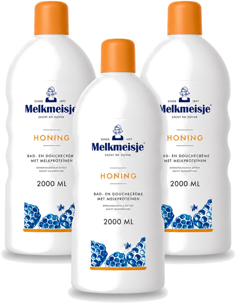 3 x Melkmeisje – Bad & Douche – Honing – 2000 ml - Voordeelverpakking - 3 stuks