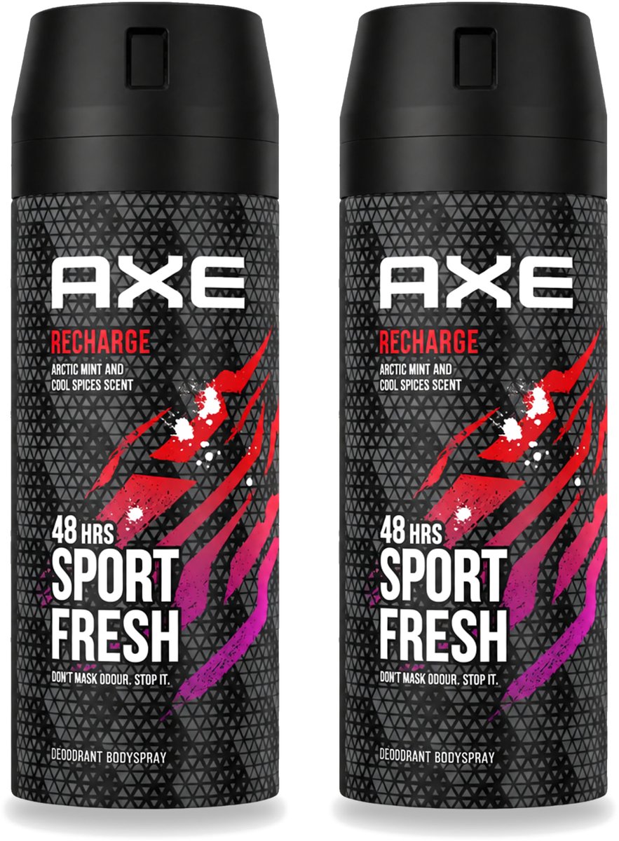 2 x Axe - Deodorant Bodyspray - 48hrs Sport Fresh - Recharge - Arctic Mint & Cool Spices - 150 ml - Voordeelverpakking - 2 stuks