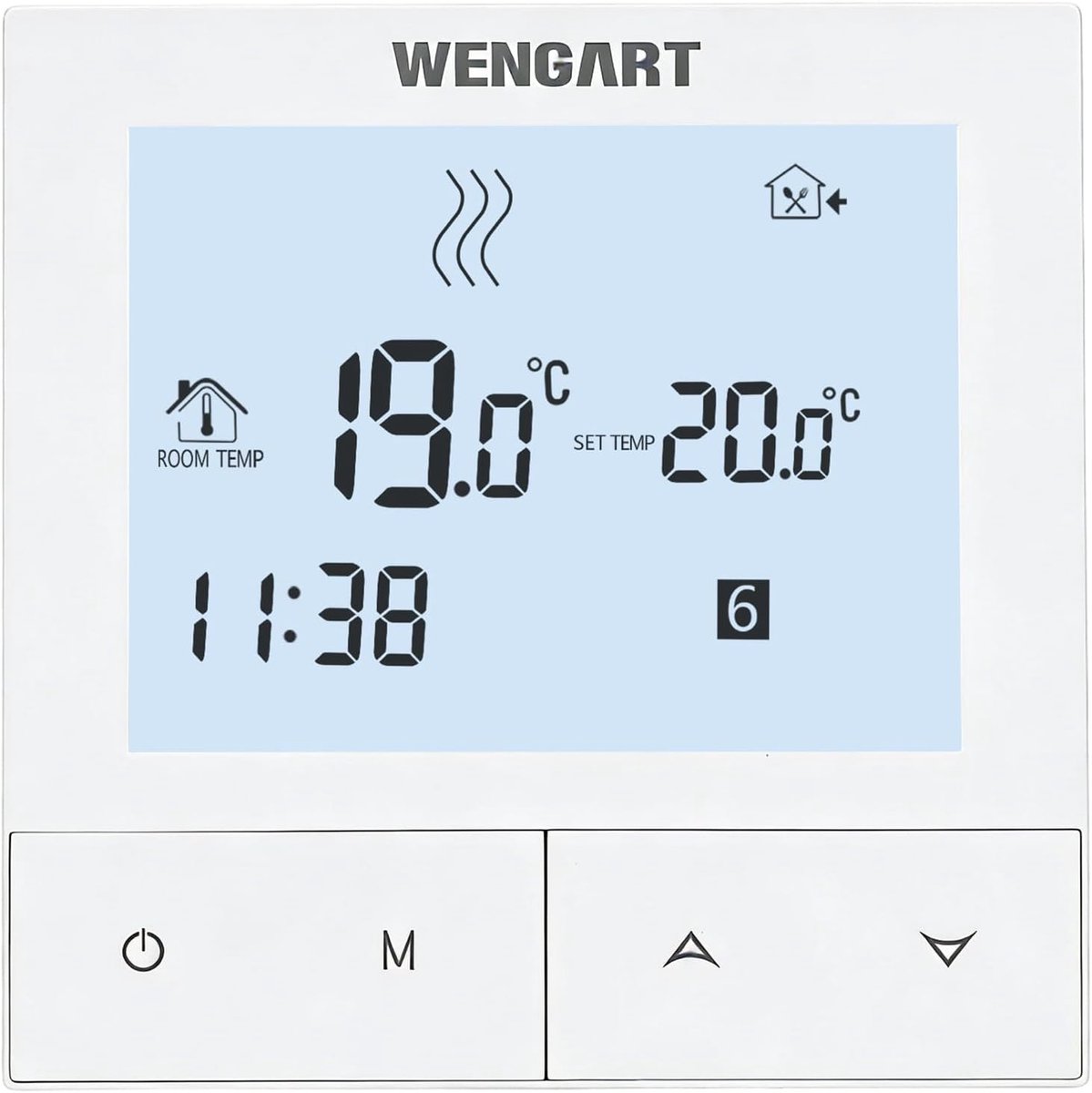 Wengart Thermostat for underfloor heating WG372, AC 230 V 3 A LCD display, manual programming mode optional, for - ShopVlot