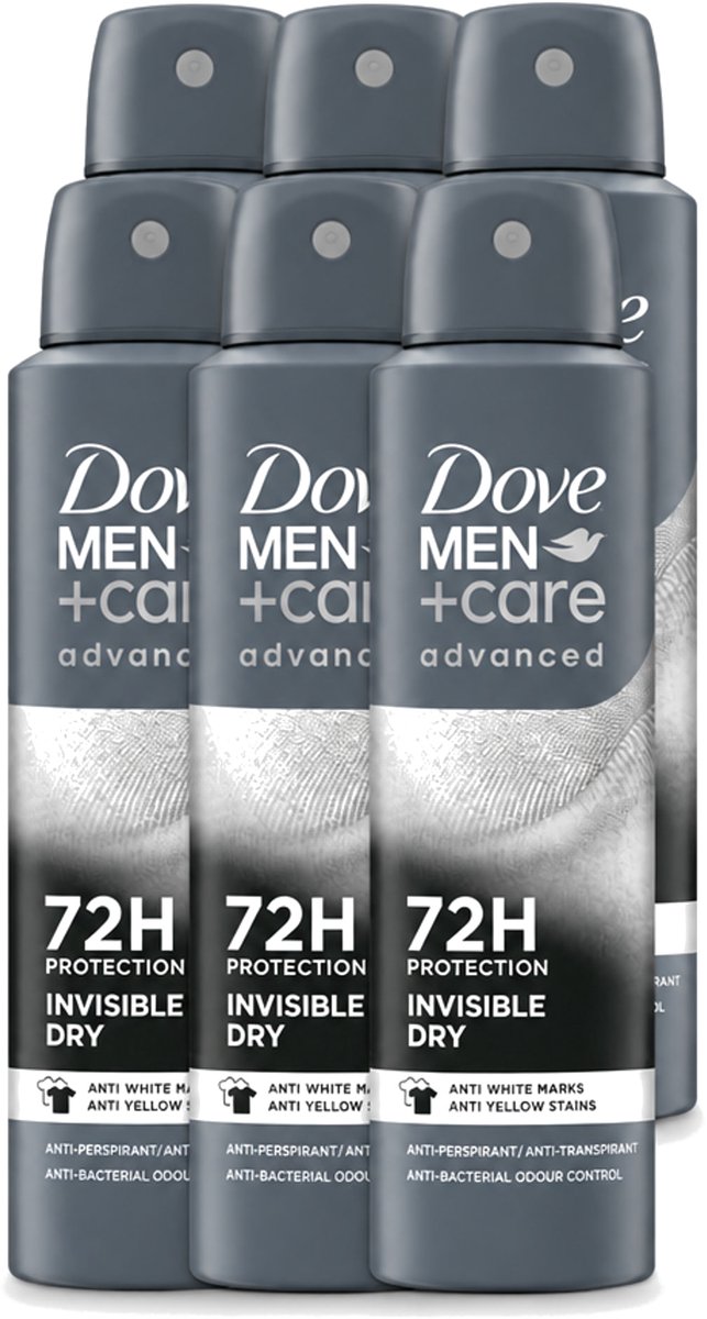6 x Dove Men+Care – Deodorant Spray – Invisible Dry – 150 ml - Voordeelverpakking - 6 stuks