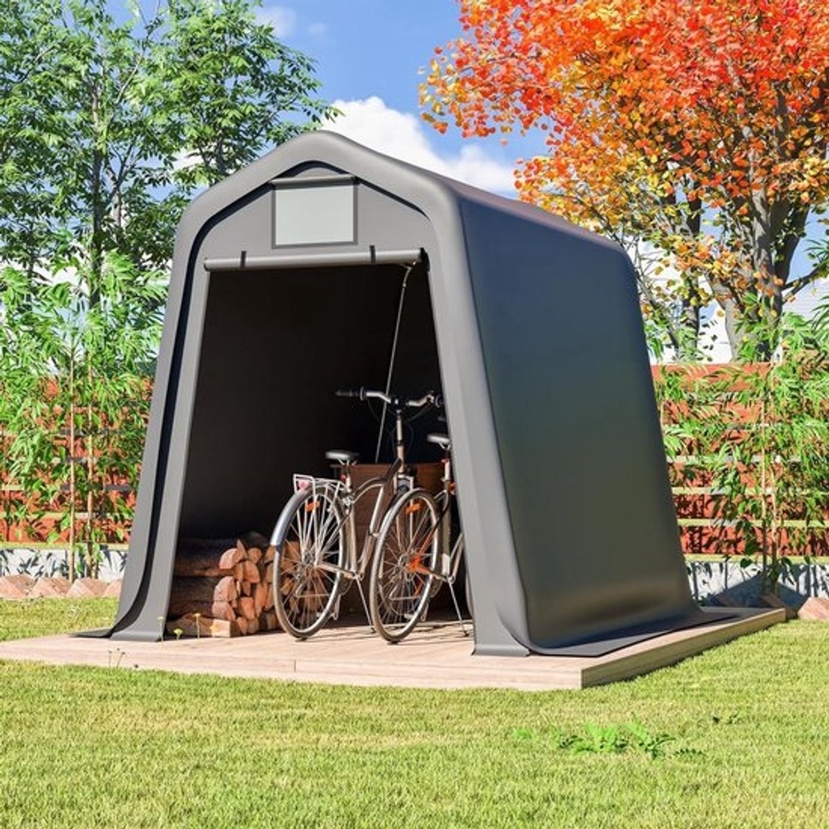 Garagetent - Opslagtent - Tuinopslag - Waterdichte PE-afdekking - 93 m³ - Grijs